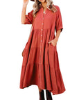 Shara™ | Robe Midi en Coton avec Détails Pratiques