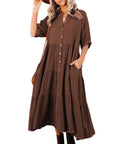 Shara™ | Robe Midi en Coton avec Détails Pratiques