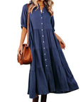 Shara™ | Robe Midi en Coton avec Détails Pratiques