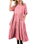 Shara™ | Robe Midi en Coton avec Détails Pratiques