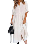 Shara™ | Robe Midi en Coton avec Détails Pratiques