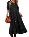 Shara™ | Robe Midi en Coton avec Détails Pratiques