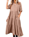 Shara™ | Robe Midi en Coton avec Détails Pratiques