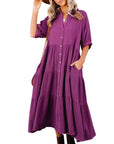 Shara™ | Robe Midi en Coton avec Détails Pratiques