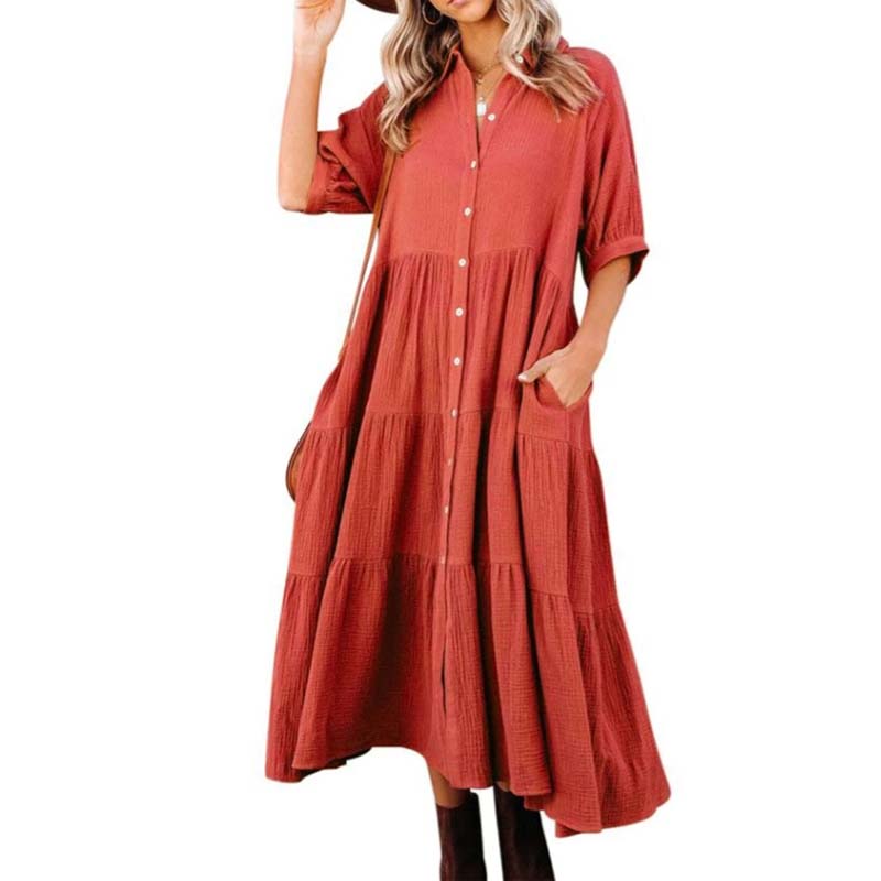Shara™ | Robe Midi en Coton avec Détails Pratiques