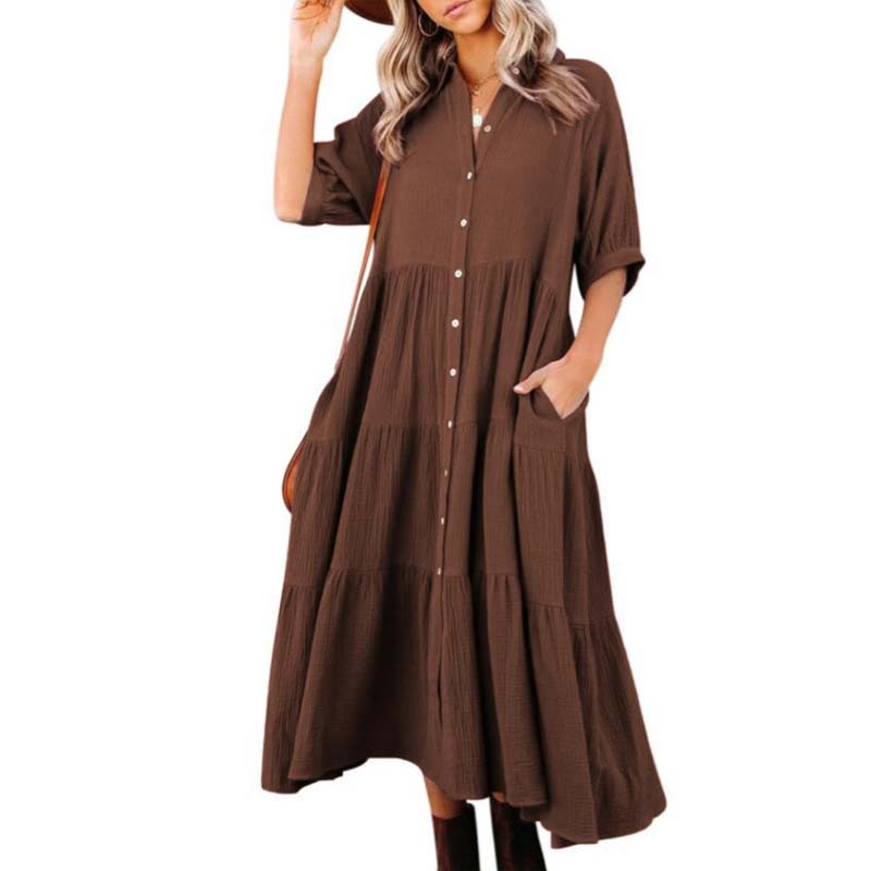 Shara™ | Robe Midi en Coton avec Détails Pratiques