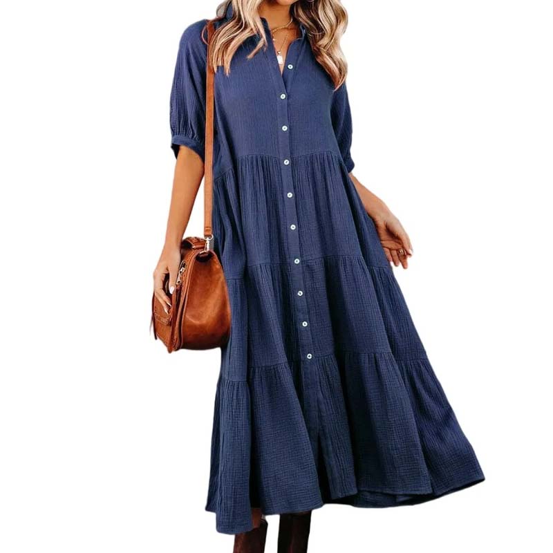 Shara™ | Robe Midi en Coton avec Détails Pratiques