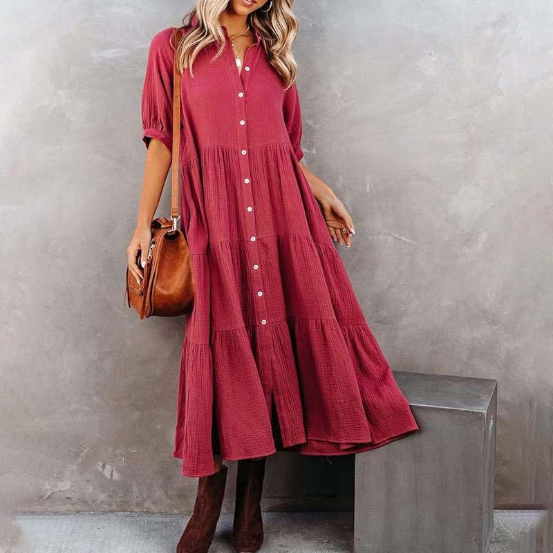 Shara™ | Robe Midi en Coton avec Détails Pratiques