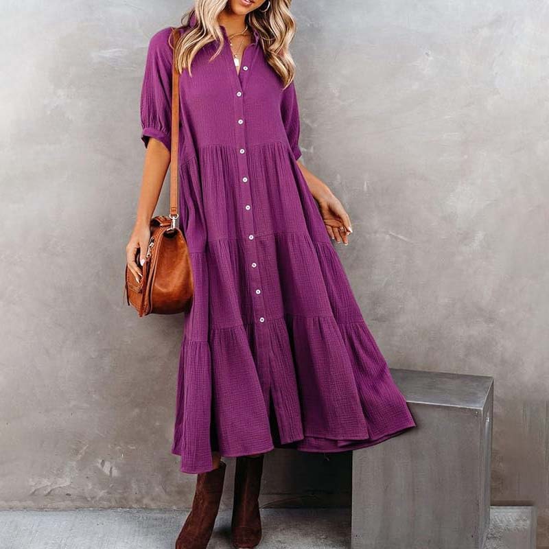 Shara™ | Robe Midi en Coton avec Détails Pratiques