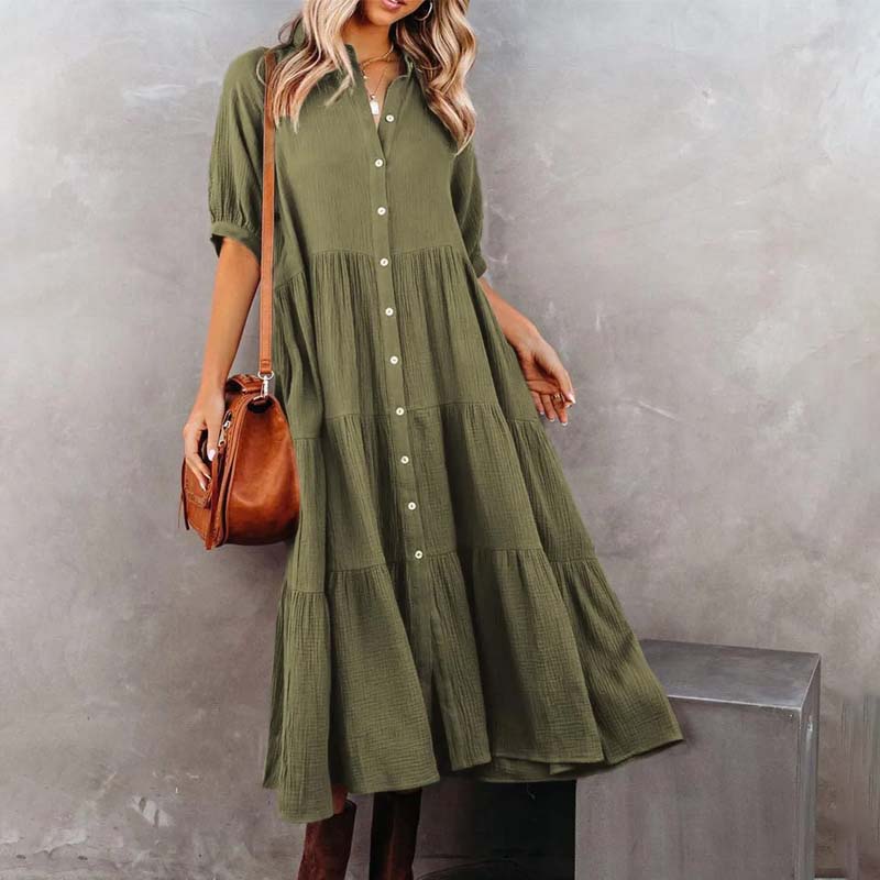 Shara™ | Robe Midi en Coton avec Détails Pratiques