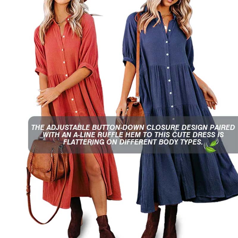 Shara™ | Robe Midi en Coton avec Détails Pratiques