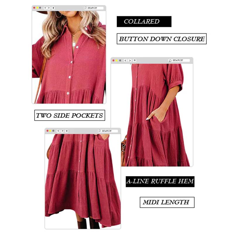 Shara™ | Robe Midi en Coton avec Détails Pratiques