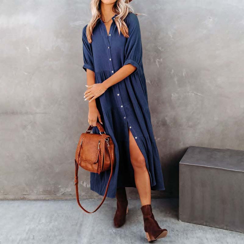Shara™ | Robe Midi en Coton avec Détails Pratiques