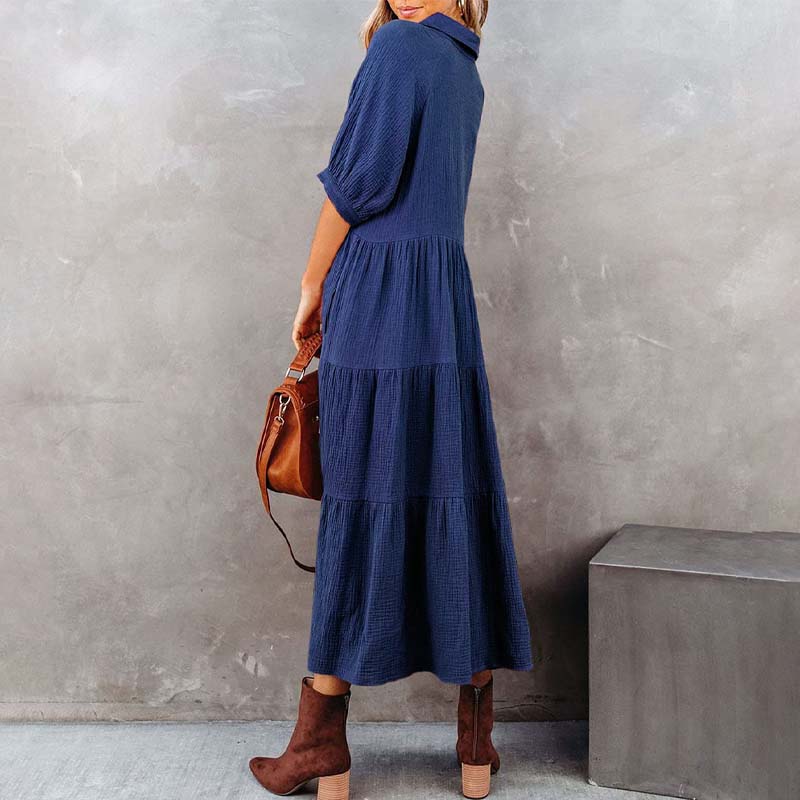Shara™ | Robe Midi en Coton avec Détails Pratiques