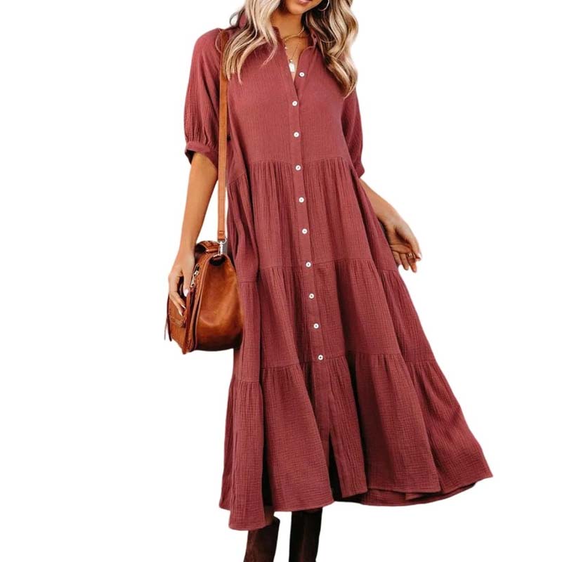 Shara™ | Robe Midi en Coton avec Détails Pratiques