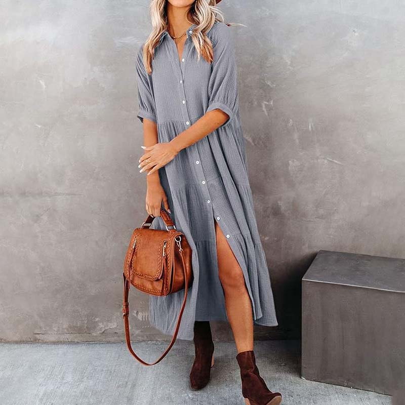 Shara™ | Robe Midi en Coton avec Détails Pratiques