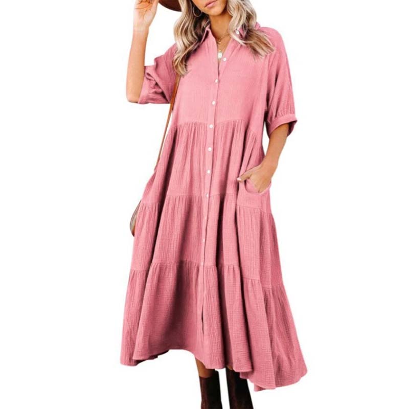 Shara™ | Robe Midi en Coton avec Détails Pratiques