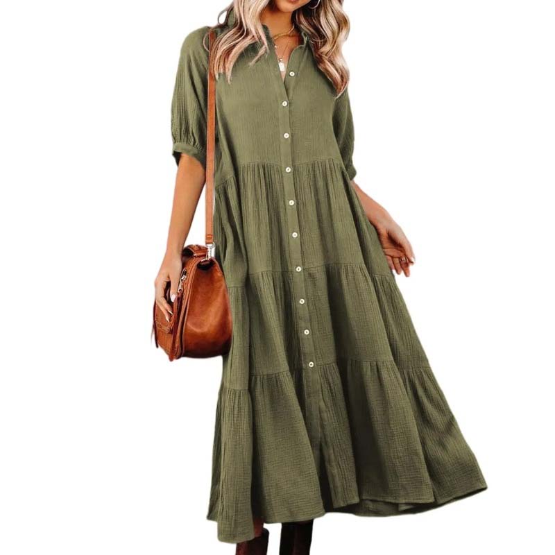 Shara™ | Robe Midi en Coton avec Détails Pratiques