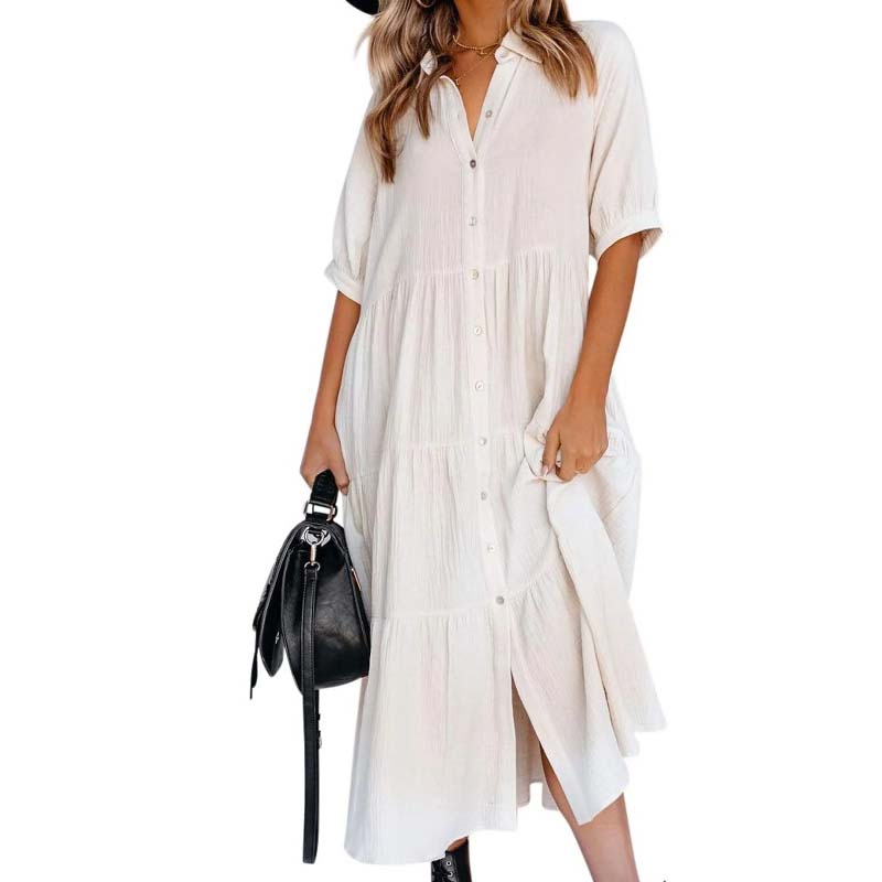 Shara™ | Robe Midi en Coton avec Détails Pratiques