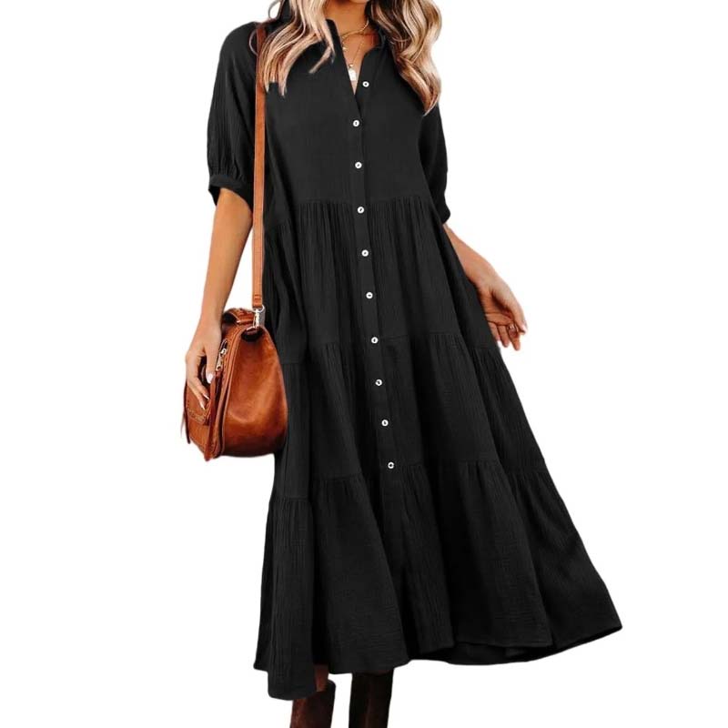 Shara™ | Robe Midi en Coton avec Détails Pratiques