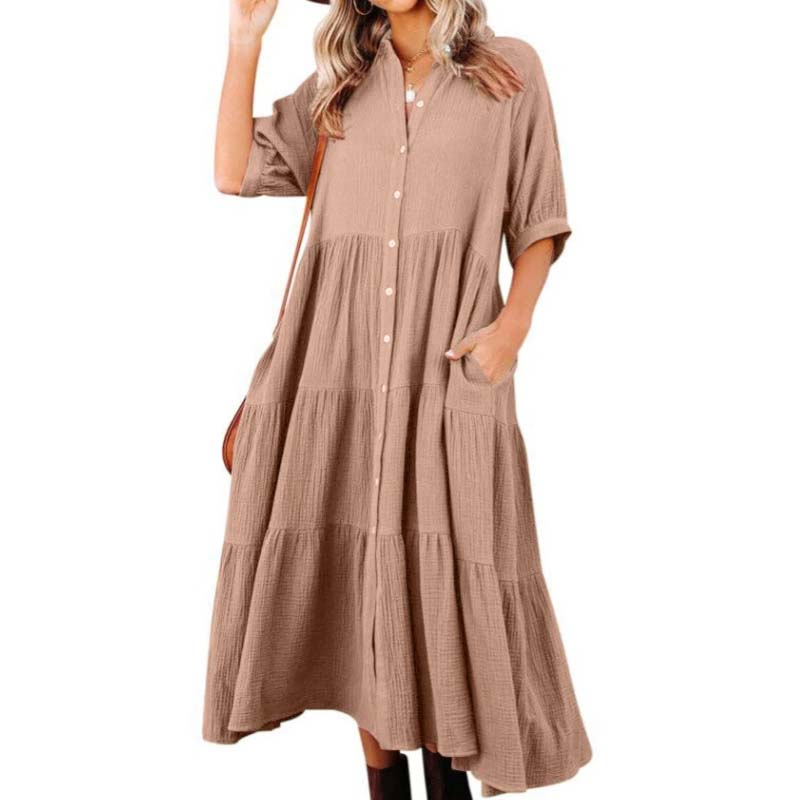 Shara™ | Robe Midi en Coton avec Détails Pratiques