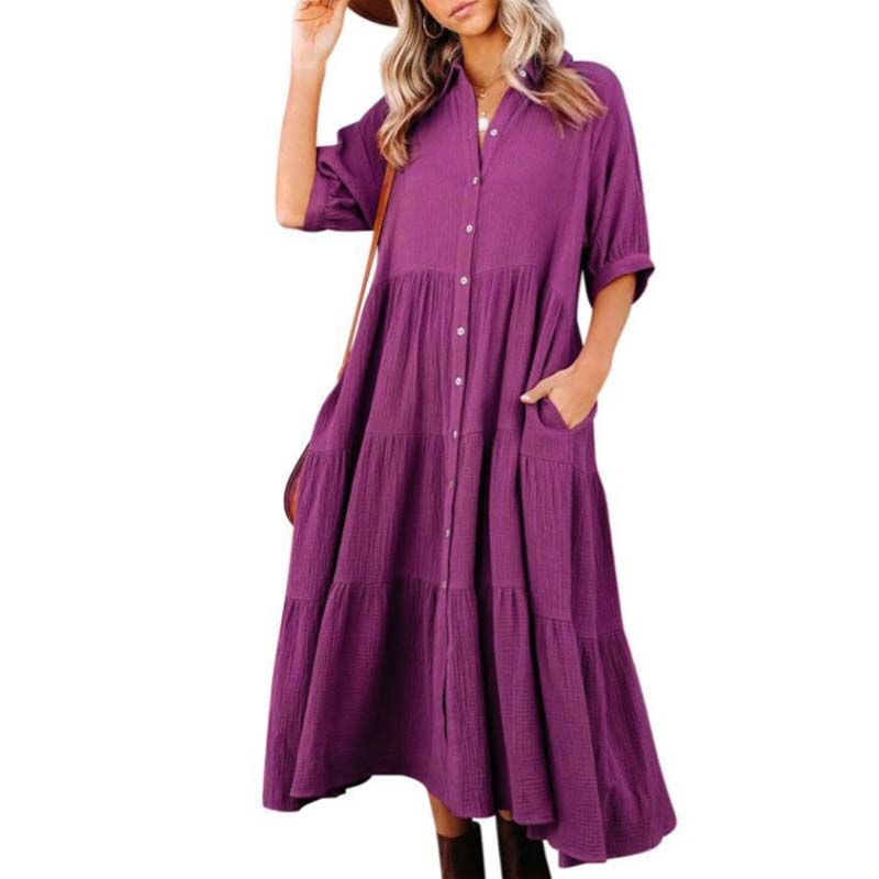 Shara™ | Robe Midi en Coton avec Détails Pratiques