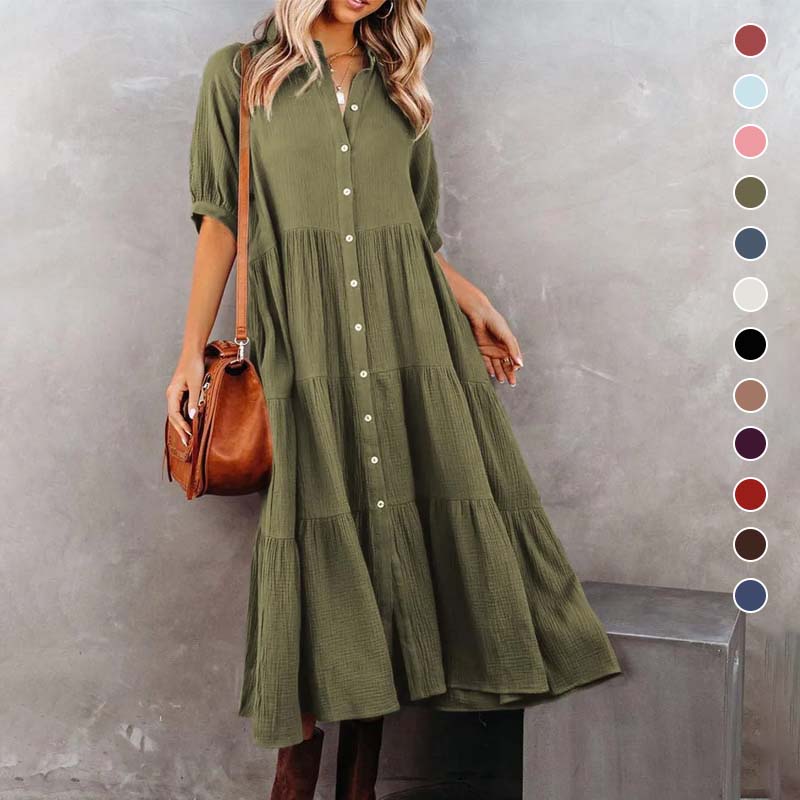 Shara™ | Robe Midi en Coton avec Détails Pratiques