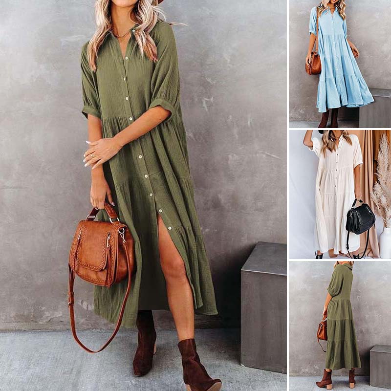 Shara™ | Robe Midi en Coton avec Détails Pratiques